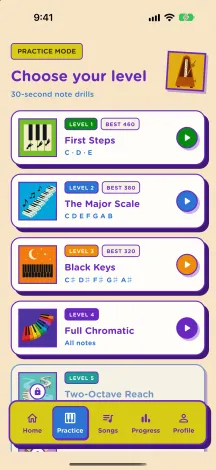 Piamo practice level picker